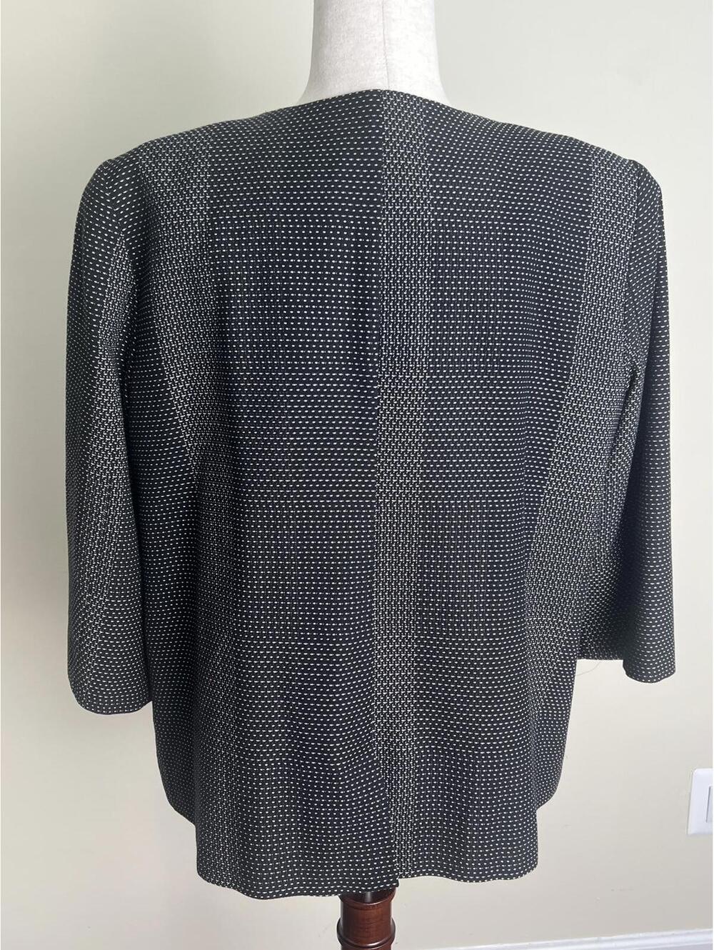 Eileen Fisher Organic Cotton Open Front Jacket Black White Textured Size L - Picture 4 of 8